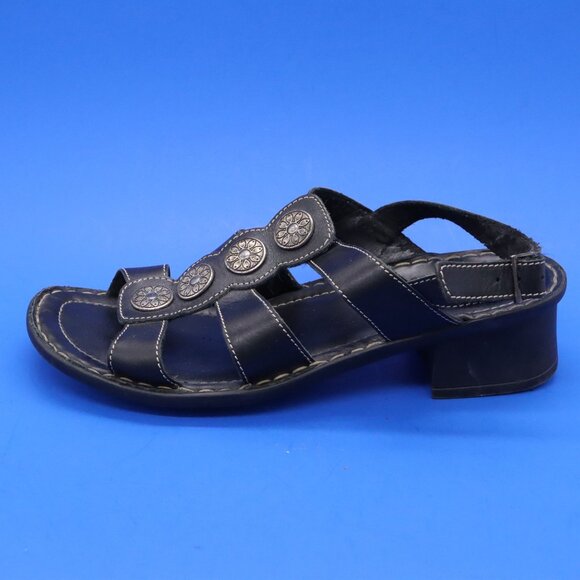 Josef Seibel Women 38 US 7.5 Sandal Black Strap Medallion Block Heel - Picture 2 of 15